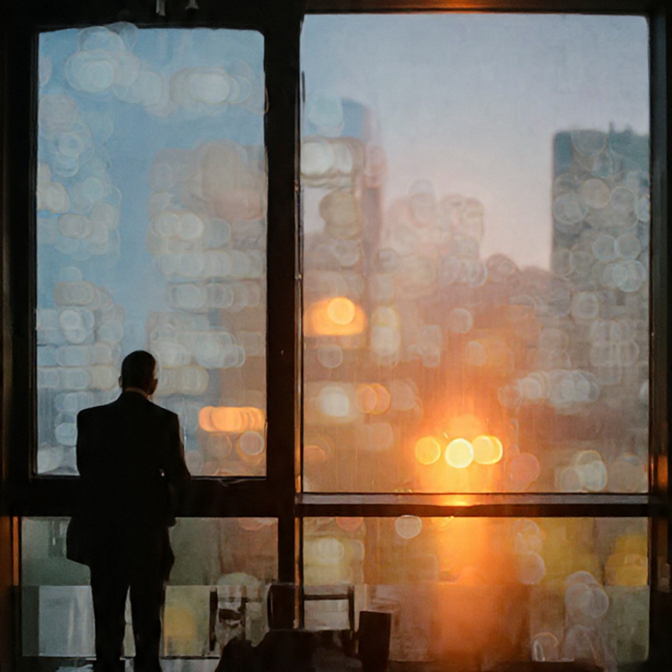 O Barulho da Produtividade: quando o excesso de trabalho vira uma anestesia para a alma. Ilustração artística representando uma pessoa rodeada por símbolos de produtividade (e-mails, prazos) enquanto tenta silenciar sentimentos internos.